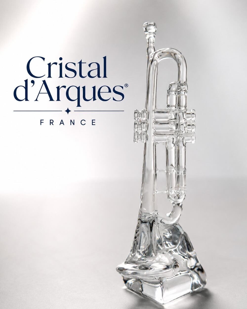 Cristal d’Arques France Crystal Trumpet Figurine 7.5" Lead Crystal Music Decor